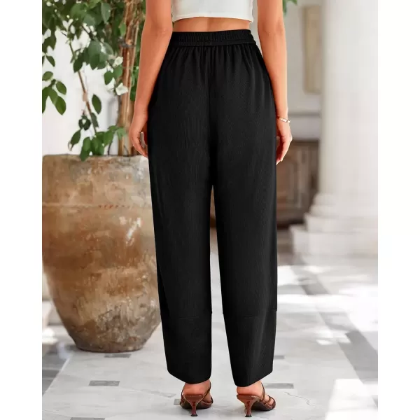 imageBTFBM Womens Wide Leg Palazzo Harem Pants Fall Casual Loose Pockets Solid Elastic Waist Baggy Travel Lounge Pants 2024Black