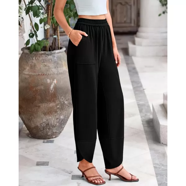 imageBTFBM Womens Wide Leg Palazzo Harem Pants Fall Casual Loose Pockets Solid Elastic Waist Baggy Travel Lounge Pants 2024Black