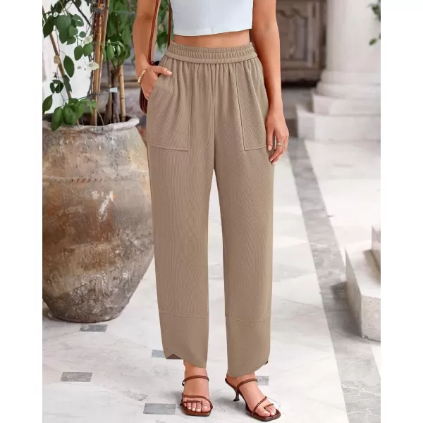 imageBTFBM Womens Wide Leg Palazzo Harem Pants Fall Casual Loose Pockets Solid Elastic Waist Baggy Travel Lounge Pants 2024Khaki
