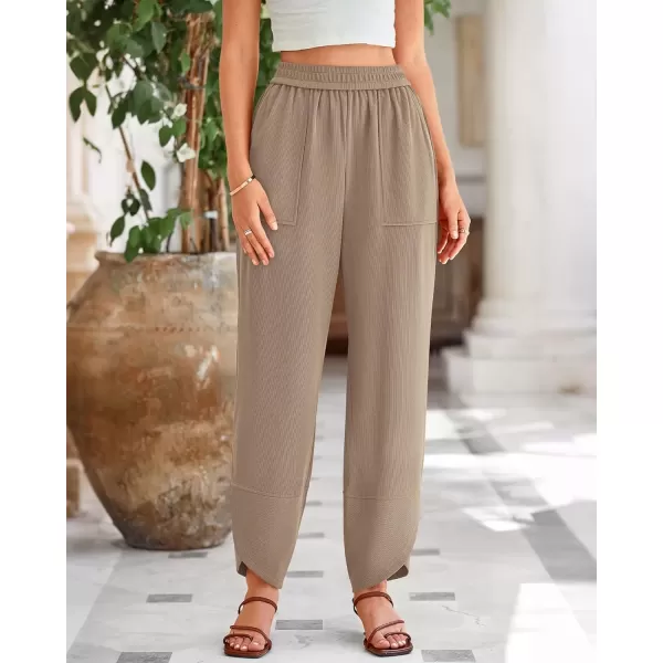 imageBTFBM Womens Wide Leg Palazzo Harem Pants Fall Casual Loose Pockets Solid Elastic Waist Baggy Travel Lounge Pants 2024Khaki