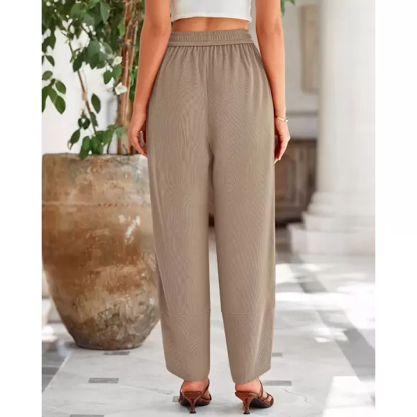 imageBTFBM Womens Wide Leg Palazzo Harem Pants Fall Casual Loose Pockets Solid Elastic Waist Baggy Travel Lounge Pants 2024Khaki