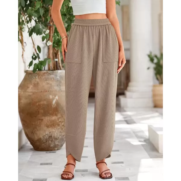 imageBTFBM Womens Wide Leg Palazzo Harem Pants Fall Casual Loose Pockets Solid Elastic Waist Baggy Travel Lounge Pants 2024Khaki