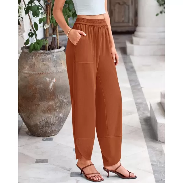 imageBTFBM Womens Wide Leg Palazzo Harem Pants Fall Casual Loose Pockets Solid Elastic Waist Baggy Travel Lounge Pants 2024Orange Red
