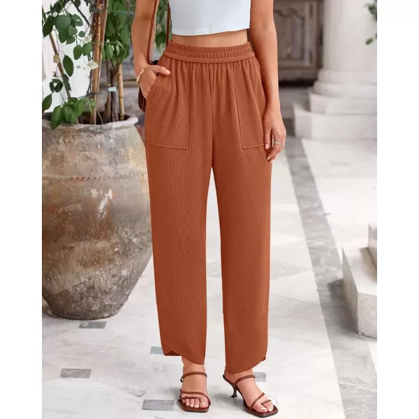 imageBTFBM Womens Wide Leg Palazzo Harem Pants Fall Casual Loose Pockets Solid Elastic Waist Baggy Travel Lounge Pants 2024Orange Red