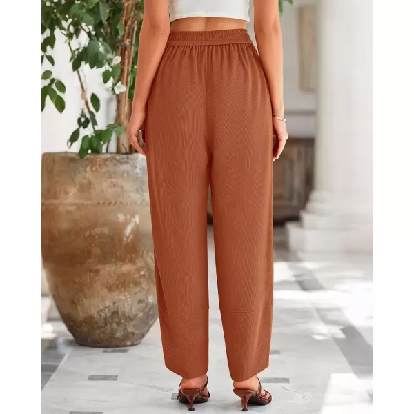 imageBTFBM Womens Wide Leg Palazzo Harem Pants Fall Casual Loose Pockets Solid Elastic Waist Baggy Travel Lounge Pants 2024Orange Red