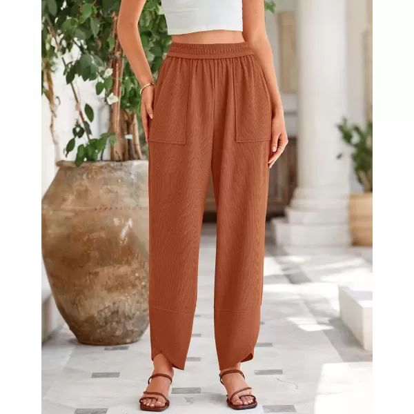 imageBTFBM Womens Wide Leg Palazzo Harem Pants Fall Casual Loose Pockets Solid Elastic Waist Baggy Travel Lounge Pants 2024Orange Red