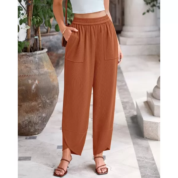 imageBTFBM Womens Wide Leg Palazzo Harem Pants Fall Casual Loose Pockets Solid Elastic Waist Baggy Travel Lounge Pants 2024Orange Red