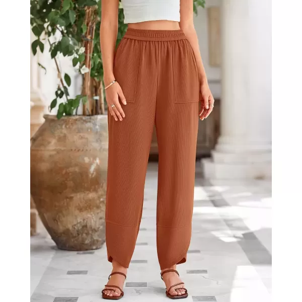 imageBTFBM Womens Wide Leg Palazzo Harem Pants Fall Casual Loose Pockets Solid Elastic Waist Baggy Travel Lounge Pants 2024Orange Red