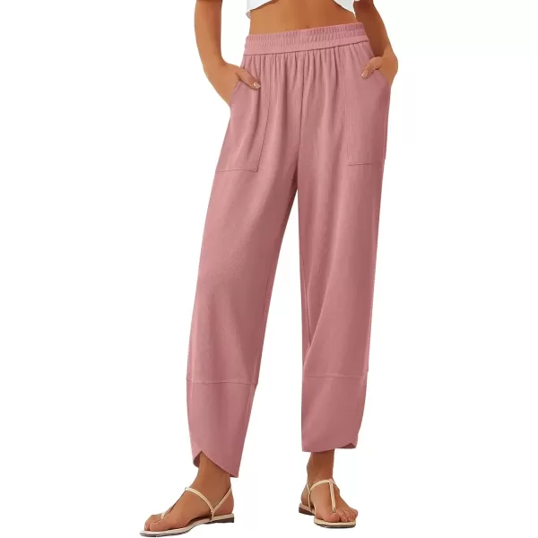 imageBTFBM Womens Wide Leg Palazzo Harem Pants Fall Casual Loose Pockets Solid Elastic Waist Baggy Travel Lounge Pants 2024Pink