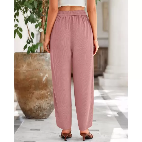 imageBTFBM Womens Wide Leg Palazzo Harem Pants Fall Casual Loose Pockets Solid Elastic Waist Baggy Travel Lounge Pants 2024Pink