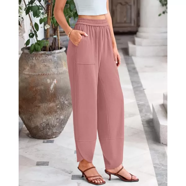 imageBTFBM Womens Wide Leg Palazzo Harem Pants Fall Casual Loose Pockets Solid Elastic Waist Baggy Travel Lounge Pants 2024Pink