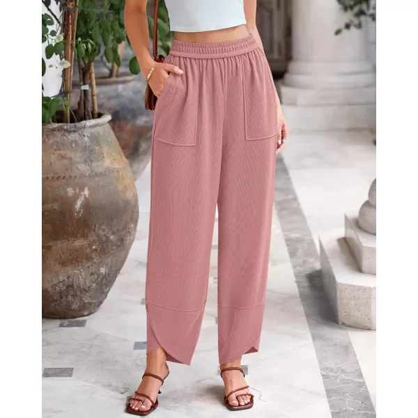 imageBTFBM Womens Wide Leg Palazzo Harem Pants Fall Casual Loose Pockets Solid Elastic Waist Baggy Travel Lounge Pants 2024Pink