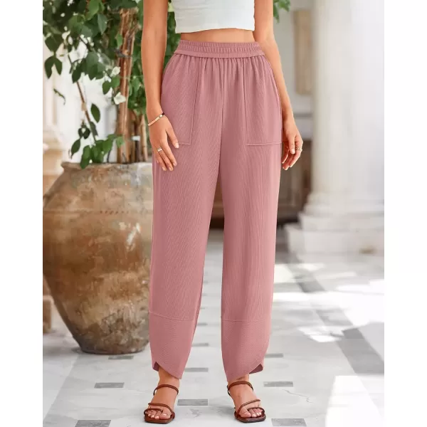 imageBTFBM Womens Wide Leg Palazzo Harem Pants Fall Casual Loose Pockets Solid Elastic Waist Baggy Travel Lounge Pants 2024Pink