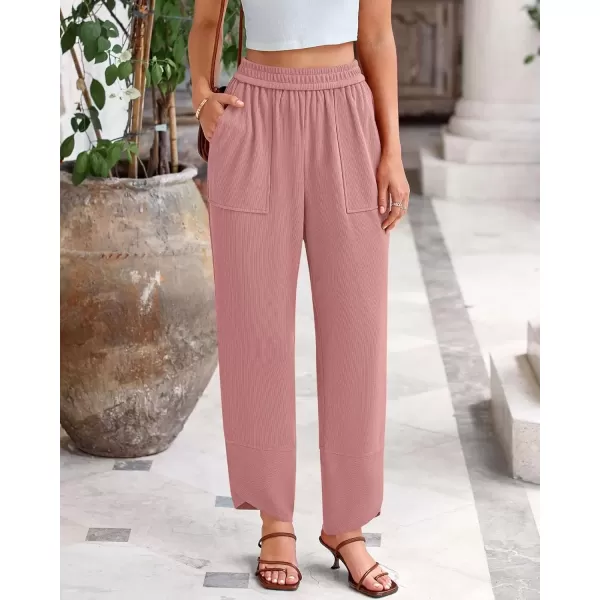 imageBTFBM Womens Wide Leg Palazzo Harem Pants Fall Casual Loose Pockets Solid Elastic Waist Baggy Travel Lounge Pants 2024Pink