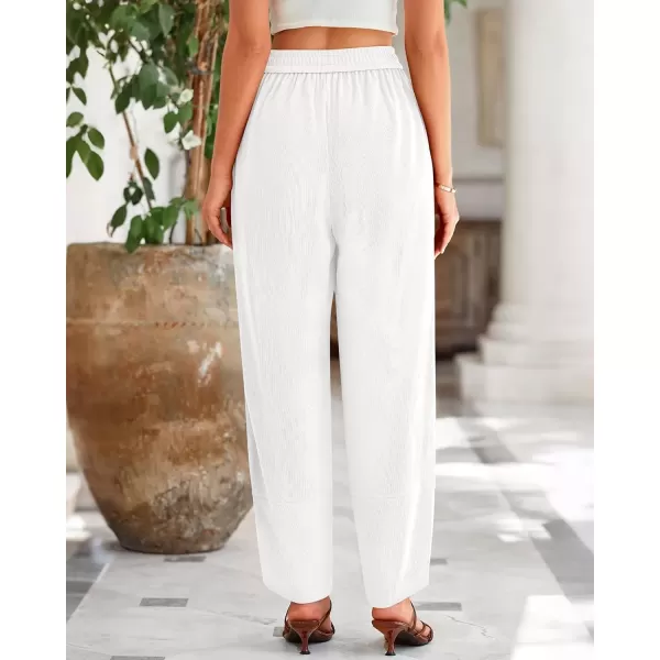 imageBTFBM Womens Wide Leg Palazzo Harem Pants Fall Casual Loose Pockets Solid Elastic Waist Baggy Travel Lounge Pants 2024White