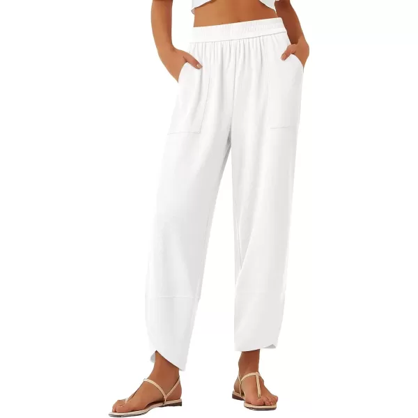 imageBTFBM Womens Wide Leg Palazzo Harem Pants Fall Casual Loose Pockets Solid Elastic Waist Baggy Travel Lounge Pants 2024White