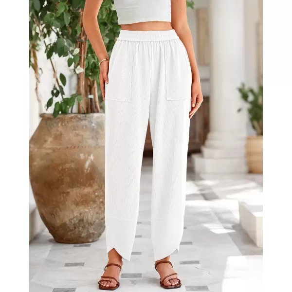 imageBTFBM Womens Wide Leg Palazzo Harem Pants Fall Casual Loose Pockets Solid Elastic Waist Baggy Travel Lounge Pants 2024White