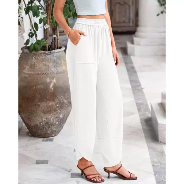 imageBTFBM Womens Wide Leg Palazzo Harem Pants Fall Casual Loose Pockets Solid Elastic Waist Baggy Travel Lounge Pants 2024White