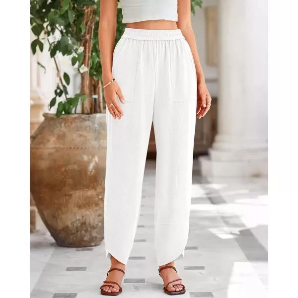 imageBTFBM Womens Wide Leg Palazzo Harem Pants Fall Casual Loose Pockets Solid Elastic Waist Baggy Travel Lounge Pants 2024White
