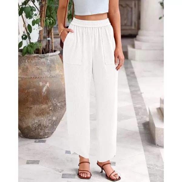 imageBTFBM Womens Wide Leg Palazzo Harem Pants Fall Casual Loose Pockets Solid Elastic Waist Baggy Travel Lounge Pants 2024White
