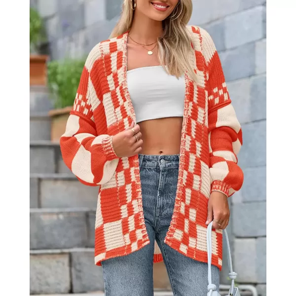 imageBTFBM Casual Womens Open Front Long Sleeve Chunky Knit Cardigan Sweater Checkered Knit Cardigan Sweaters CoatRed