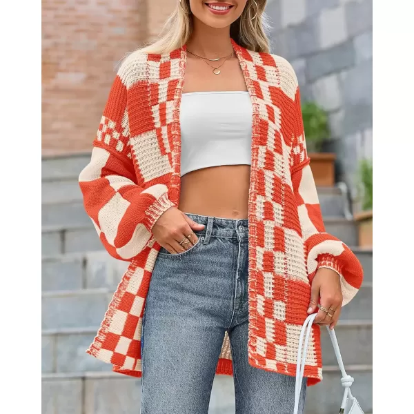 imageBTFBM Casual Womens Open Front Long Sleeve Chunky Knit Cardigan Sweater Checkered Knit Cardigan Sweaters CoatRed