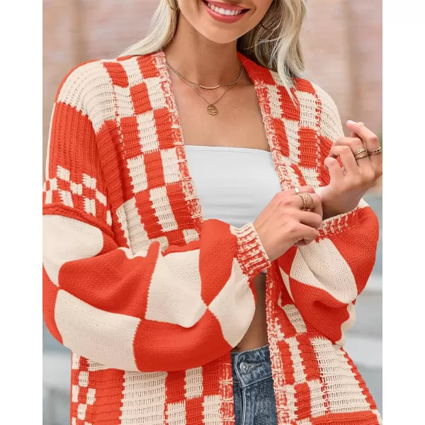 imageBTFBM Casual Womens Open Front Long Sleeve Chunky Knit Cardigan Sweater Checkered Knit Cardigan Sweaters CoatRed