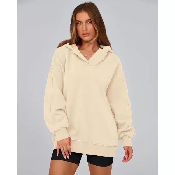 imageBTFBM Womens Oversized Hoodies Casual Fleece Long Sleeve V Neck Sweatshirts 2024 Trendy Fall Outfits Winter ClothesApricot