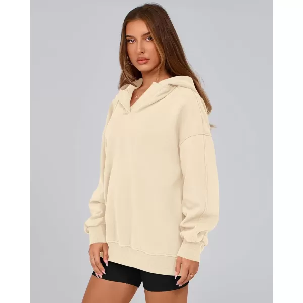 imageBTFBM Womens Oversized Hoodies Casual Fleece Long Sleeve V Neck Sweatshirts 2024 Trendy Fall Outfits Winter ClothesApricot
