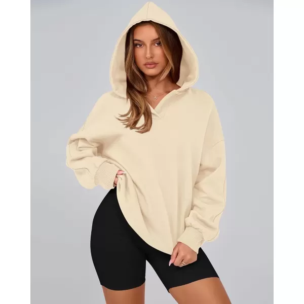 imageBTFBM Womens Oversized Hoodies Casual Fleece Long Sleeve V Neck Sweatshirts 2024 Trendy Fall Outfits Winter ClothesApricot