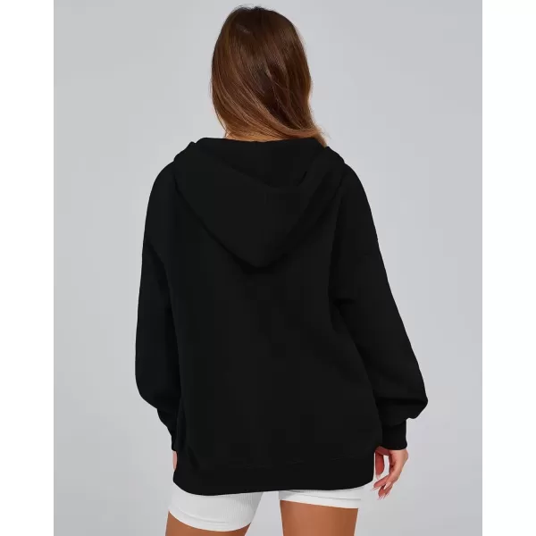imageBTFBM Womens Oversized Hoodies Casual Fleece Long Sleeve V Neck Sweatshirts 2024 Trendy Fall Outfits Winter ClothesBlack