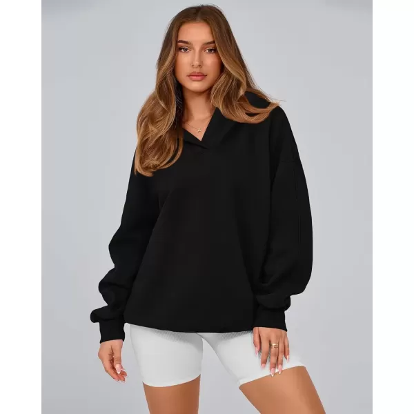 imageBTFBM Womens Oversized Hoodies Casual Fleece Long Sleeve V Neck Sweatshirts 2024 Trendy Fall Outfits Winter ClothesBlack