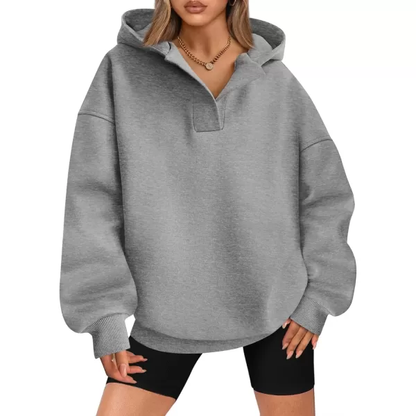 imageBTFBM Womens Oversized Hoodies Casual Fleece Long Sleeve V Neck Sweatshirts 2024 Trendy Fall Outfits Winter ClothesGrey