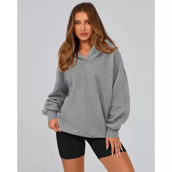 imageBTFBM Womens Oversized Hoodies Casual Fleece Long Sleeve V Neck Sweatshirts 2024 Trendy Fall Outfits Winter ClothesGrey