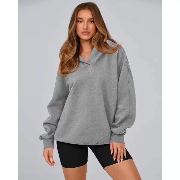 imageBTFBM Womens Oversized Hoodies Casual Fleece Long Sleeve V Neck Sweatshirts 2024 Trendy Fall Outfits Winter ClothesGrey
