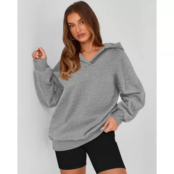 imageBTFBM Womens Oversized Hoodies Casual Fleece Long Sleeve V Neck Sweatshirts 2024 Trendy Fall Outfits Winter ClothesGrey