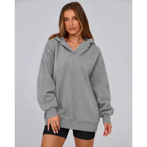 imageBTFBM Womens Oversized Hoodies Casual Fleece Long Sleeve V Neck Sweatshirts 2024 Trendy Fall Outfits Winter ClothesGrey