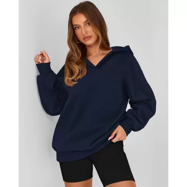 imageBTFBM Womens Oversized Hoodies Casual Fleece Long Sleeve V Neck Sweatshirts 2024 Trendy Fall Outfits Winter ClothesNavy