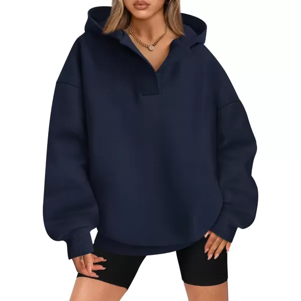 imageBTFBM Womens Oversized Hoodies Casual Fleece Long Sleeve V Neck Sweatshirts 2024 Trendy Fall Outfits Winter ClothesNavy