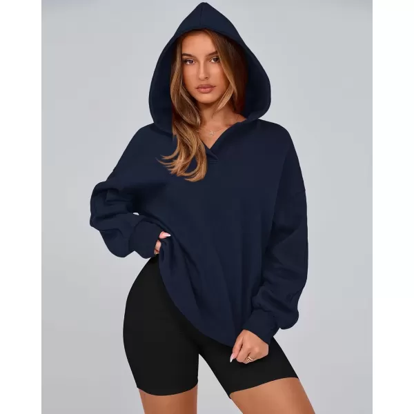 imageBTFBM Womens Oversized Hoodies Casual Fleece Long Sleeve V Neck Sweatshirts 2024 Trendy Fall Outfits Winter ClothesNavy