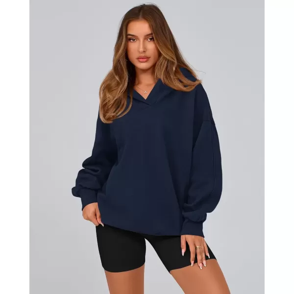 imageBTFBM Womens Oversized Hoodies Casual Fleece Long Sleeve V Neck Sweatshirts 2024 Trendy Fall Outfits Winter ClothesNavy