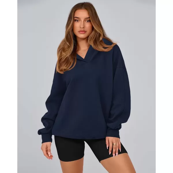 imageBTFBM Womens Oversized Hoodies Casual Fleece Long Sleeve V Neck Sweatshirts 2024 Trendy Fall Outfits Winter ClothesNavy