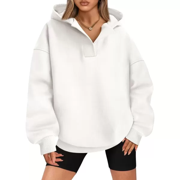 imageBTFBM Womens Oversized Hoodies Casual Fleece Long Sleeve V Neck Sweatshirts 2024 Trendy Fall Outfits Winter ClothesWhite