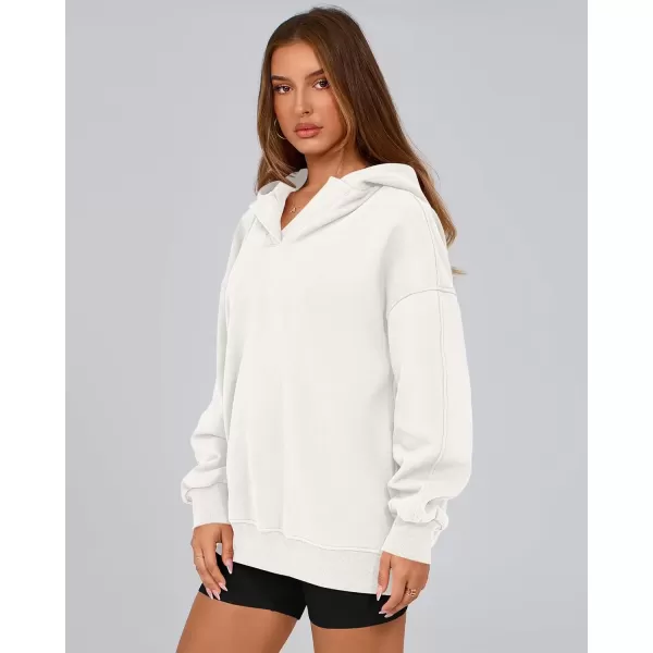 imageBTFBM Womens Oversized Hoodies Casual Fleece Long Sleeve V Neck Sweatshirts 2024 Trendy Fall Outfits Winter ClothesWhite