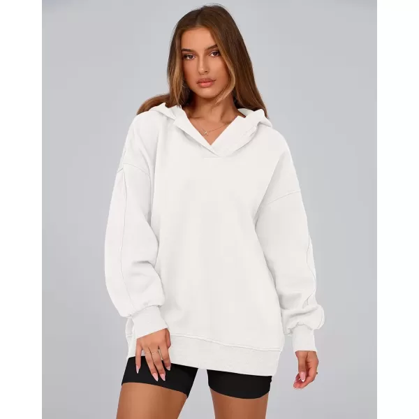 imageBTFBM Womens Oversized Hoodies Casual Fleece Long Sleeve V Neck Sweatshirts 2024 Trendy Fall Outfits Winter ClothesWhite