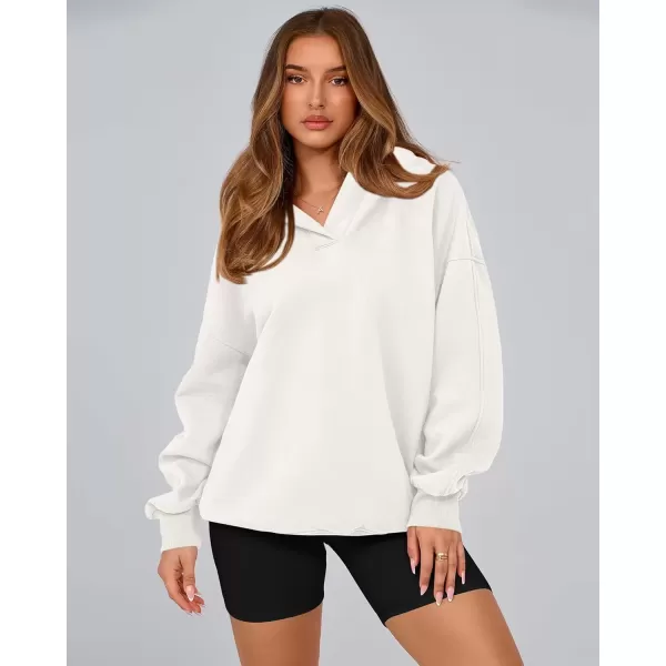 imageBTFBM Womens Oversized Hoodies Casual Fleece Long Sleeve V Neck Sweatshirts 2024 Trendy Fall Outfits Winter ClothesWhite