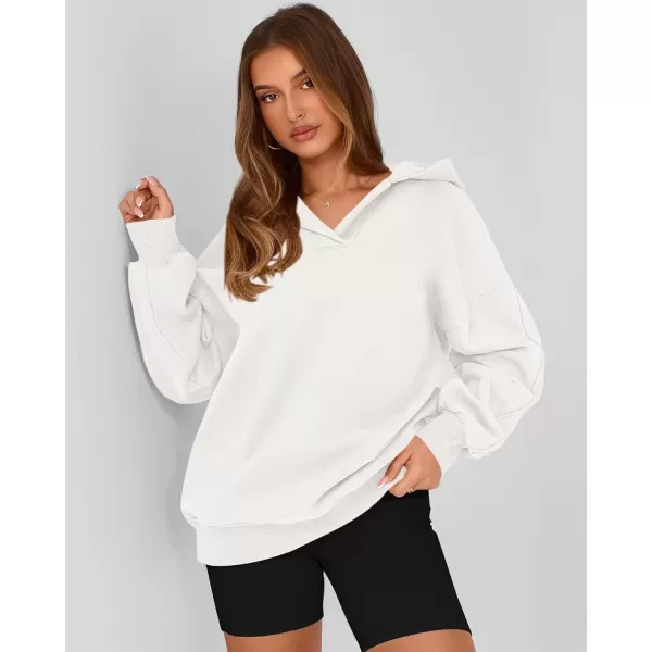 imageBTFBM Womens Oversized Hoodies Casual Fleece Long Sleeve V Neck Sweatshirts 2024 Trendy Fall Outfits Winter ClothesWhite