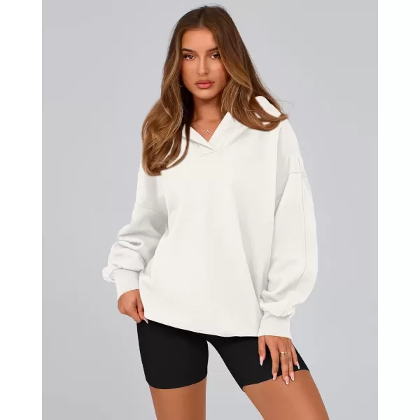 imageBTFBM Womens Oversized Hoodies Casual Fleece Long Sleeve V Neck Sweatshirts 2024 Trendy Fall Outfits Winter ClothesWhite