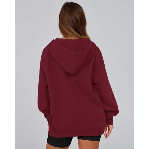 imageBTFBM Womens Oversized Hoodies Casual Fleece Long Sleeve V Neck Sweatshirts 2024 Trendy Fall Outfits Winter ClothesWine Red