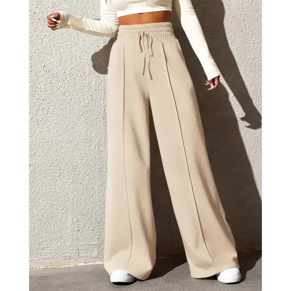 imageBTFBM Womens Wide Leg Sweatpants Casual Loose Solid Color Pants Comfy Lounge Joggers Baggy Sweatpants PocketsSolid Beige